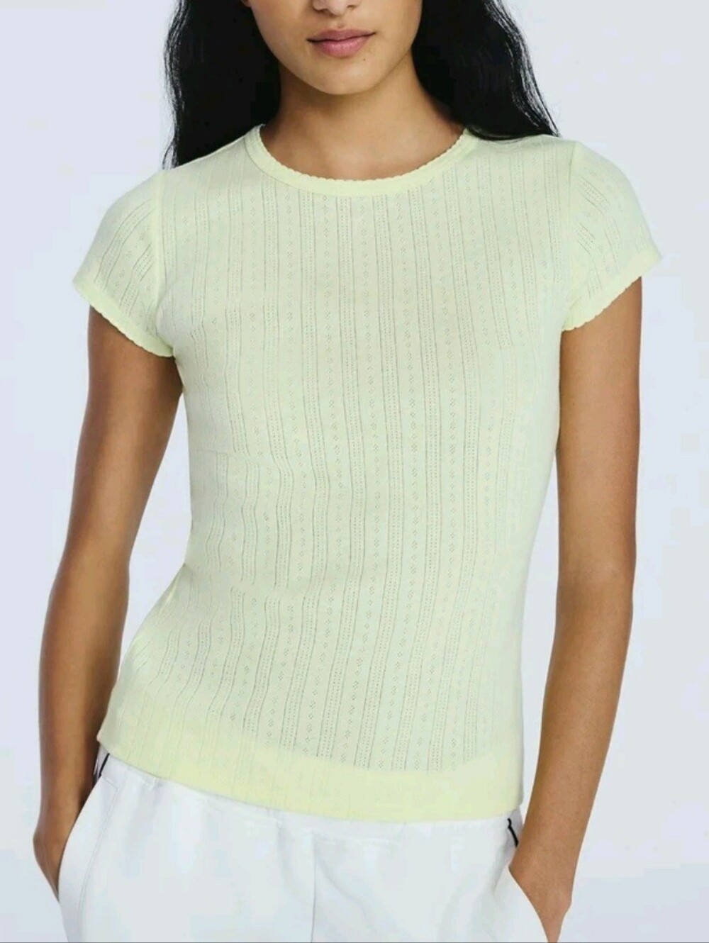 Free Assembly Pointelle Mini Tee with Short Sleeves, Size XS NWT